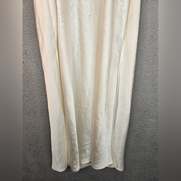 Free People Women Satin Midi Slip Dress Sz M Ivory Adj Straps Side Slits Elegant - Picture 10 of 15